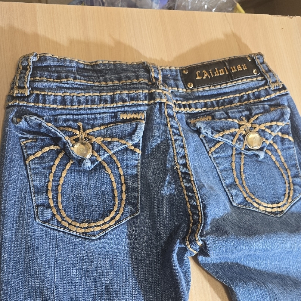 L.A. Idol High Rise Denim Jeans with Gold Accents size 1 Juniors